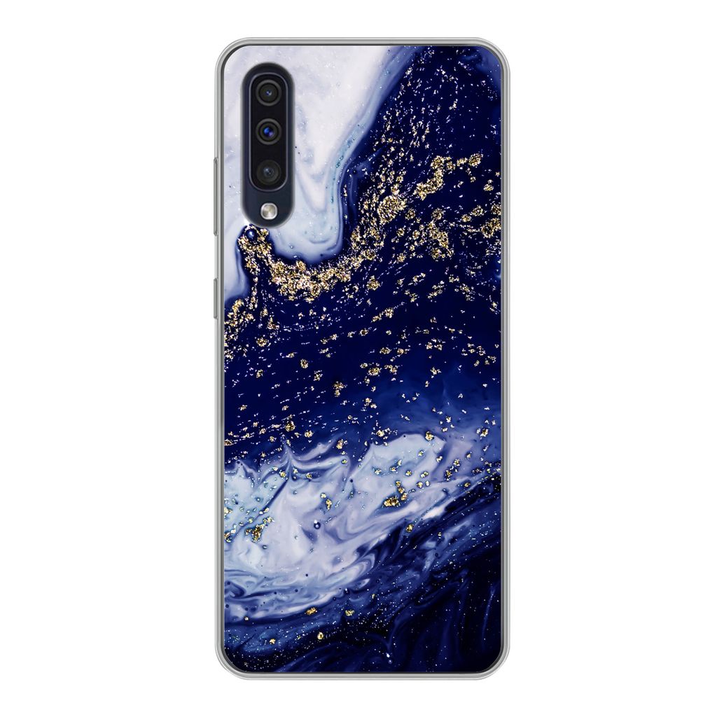 MuchoWow Handyhülle Schutzhülle Hülle für Samsung Galaxy A30s Marmor - Gold - Natursteine Silikon Softcase Handy Hülle - Karteninhaber