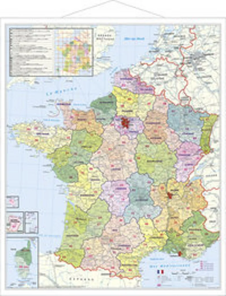 Carte murale des départements français plastifiée grand format 97x120 cm