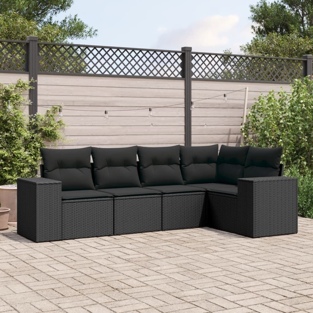 Maison Exclusive - 5-tlg. Garten-Sofagarnitur mit Kissen Schwarz Poly Rattan