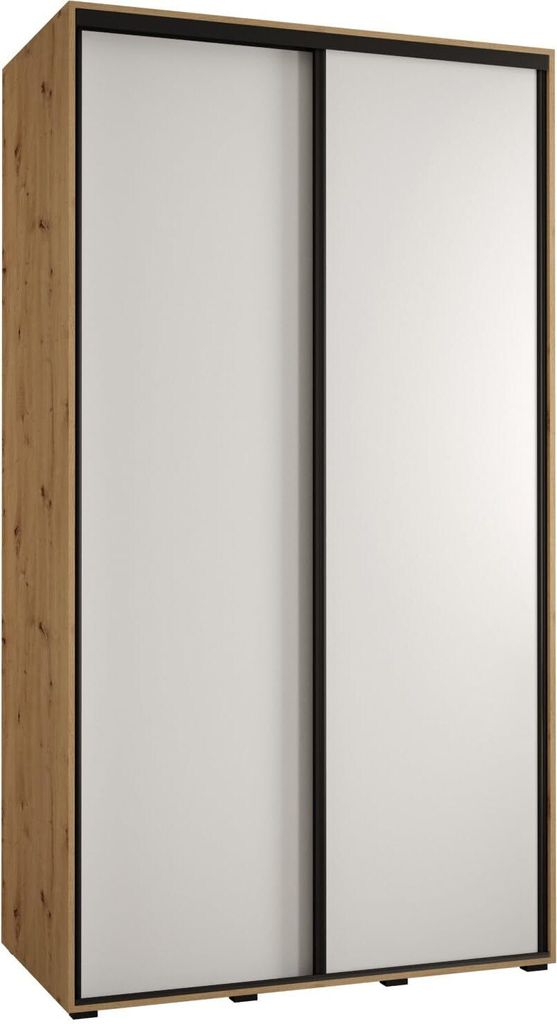 MEBLE KRYSPOL Cannes 1 Schrank mit 2 Schiebetüren - 205,2x140x60 cm - Artisan Weiß Schwarz