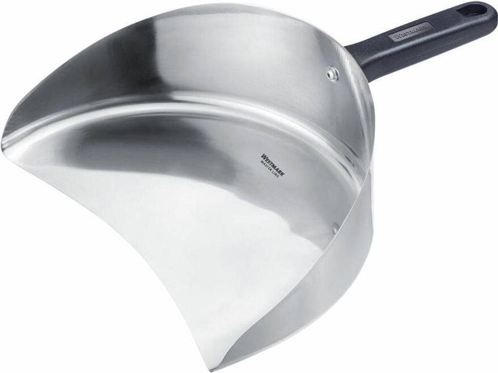 A stainless steel Döner-/Gyros-Schaufel (scoop) with a black handle, presented against a white background.