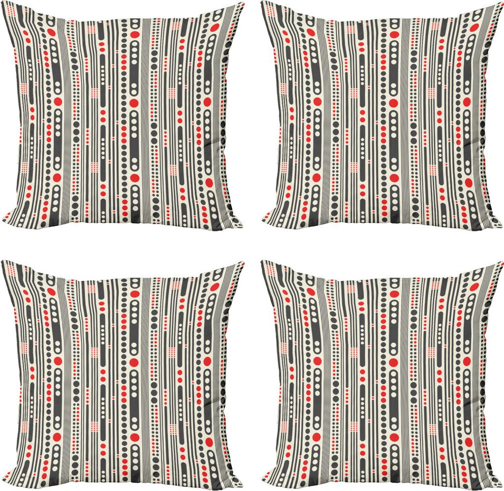 ABAKUHAUS Modern Kissenbezug Set (4 Stück), Stripes Kreise Minimal, Moderner Doppelseitiger Digitaldruck, 45 cm x 45 cm, Koksgraue Scarlet