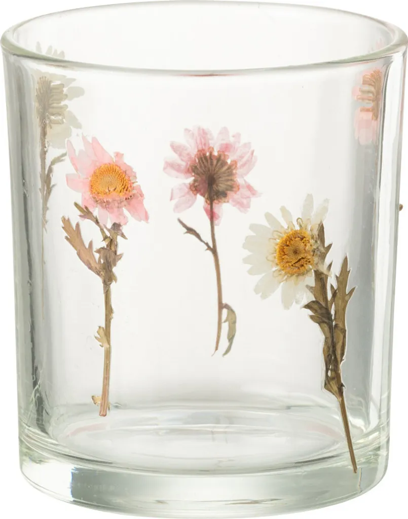Petit Porte-bougie en Verre Motif Floral Peggy - Déco J-Line Élégante