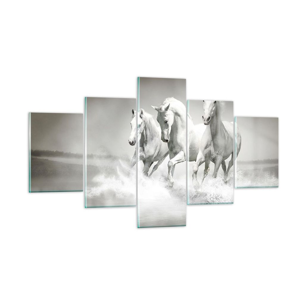 Bilder auf glas - Bauernhof pferde galopp freiheit - 125x70cm - Glasbilder - Wandbilder - Kunstdruck - zum Aufhängen bereit - Wanddekoration aus G...