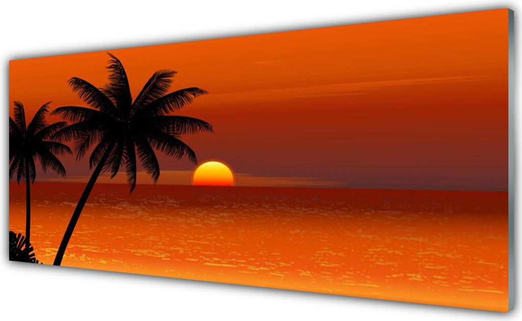 Küchenrückwand aus Glas 125x50cm Spritzschutz Palmen Meer Sonne Landschaft