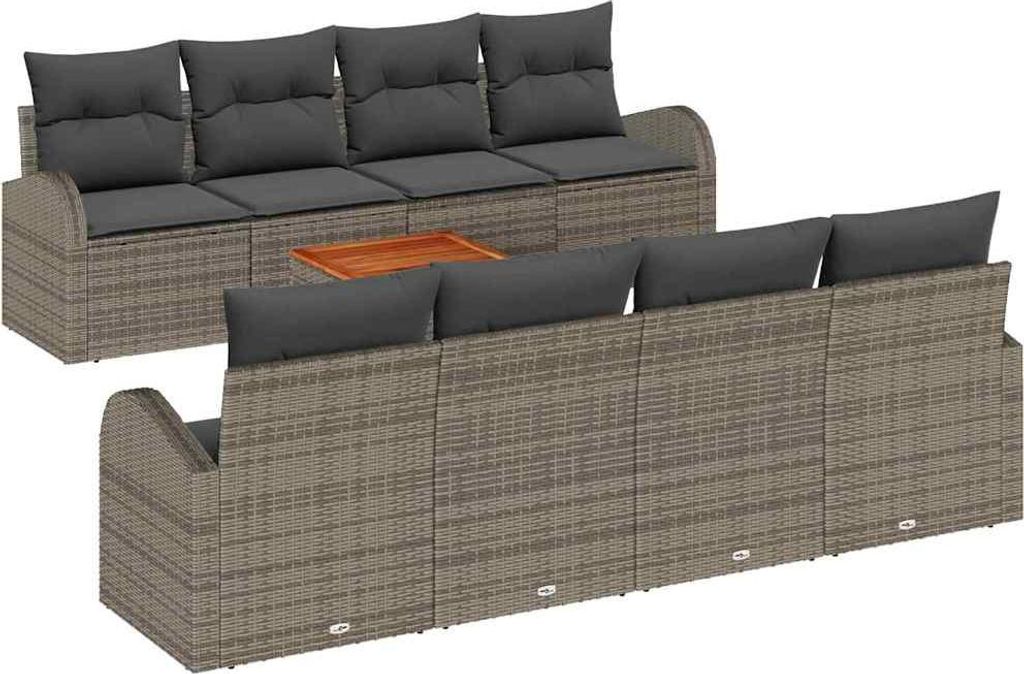 (Robust Möbel) Gartensofa-set - elegantes Design - Sitzgruppe mit Sofa, Tisch - mit Kissen 9 pcs Grau Poly-Rattan - Terassenmöbel DEMöbel857045