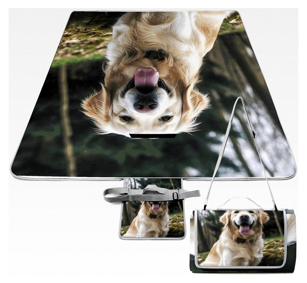 Picknickdecke mit Golden Retriever Motiv, faltbar und kompakt, ideal für Frühling, Sommer, Camping, Park und Reisen