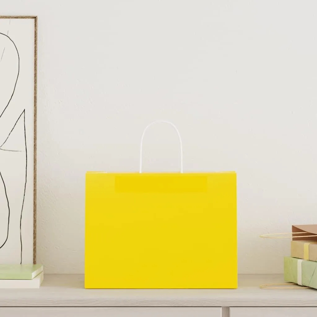 250 Sacchetti Carta Gialli 32x17x25 cm con Manici - Shopper Kraft Resistenti