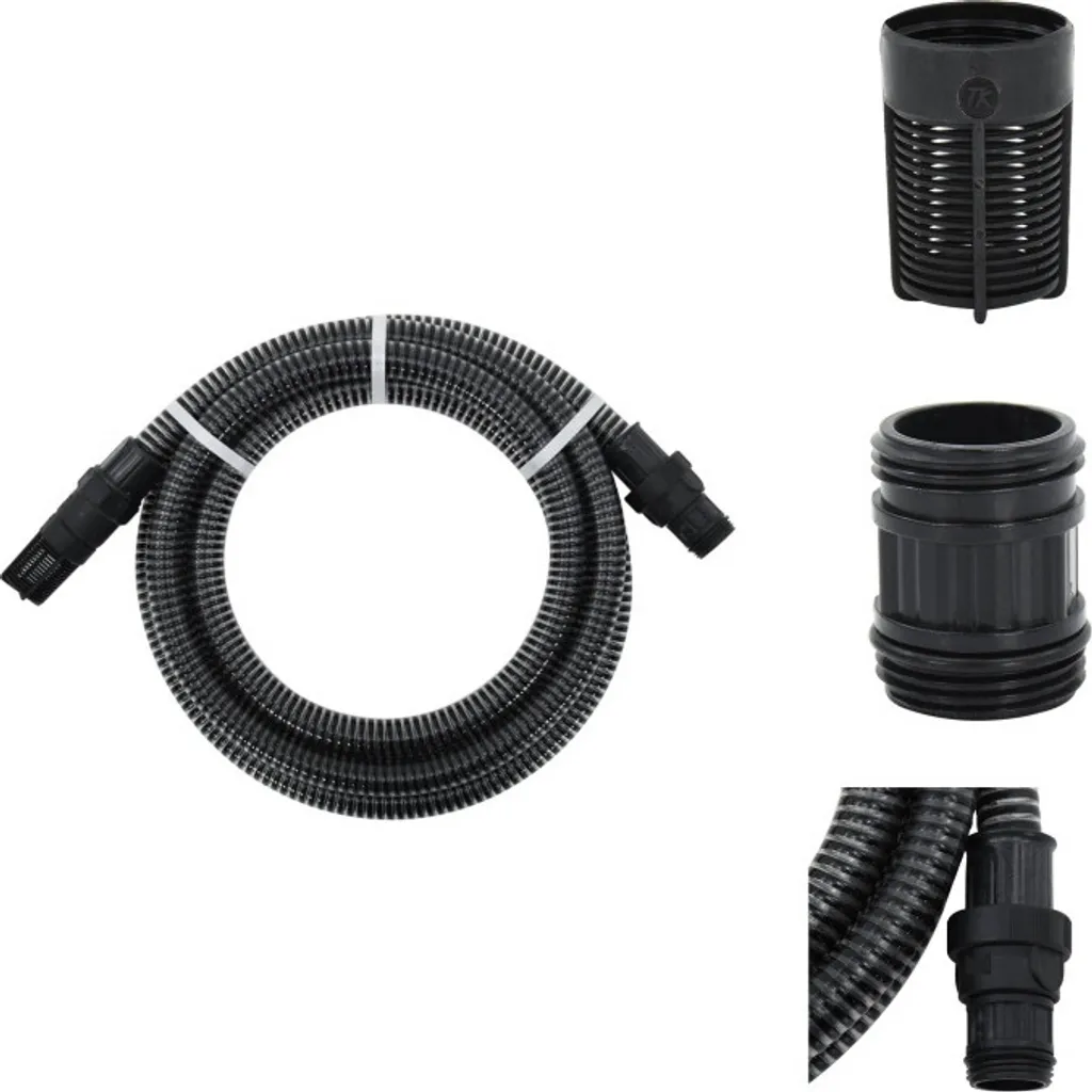 vidaXL Tuyau d'aspiration 1 pouce 10m en PVC noir avec raccords inclus