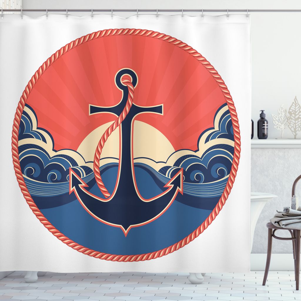 ABAKUHAUS Nautisch Duschvorhang, Meer Wellen am Sonnenuntergang, Wasser Blickdicht inkl.12 Ringe Langhaltig Bakterie und Schimmel Resistent, 175 x ...