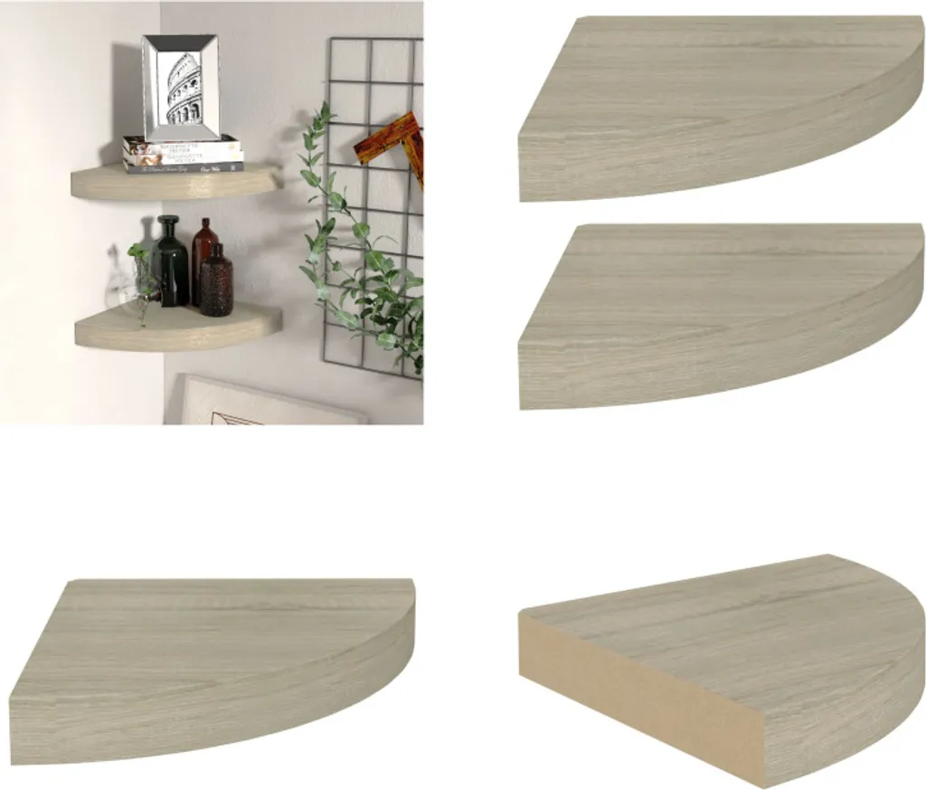 Set 2 Mensole Angolo 25cm Rovere vidaXL - Montaggio Facile Invisibile