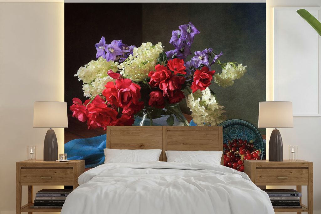 MuchoWow Fototapete für Wohnzimmer oder Schlafzimmer Wandtapete Vinyl Motivtapete Farben - Früchte - Stilleben - 280x280 cm - Hintergrundbild