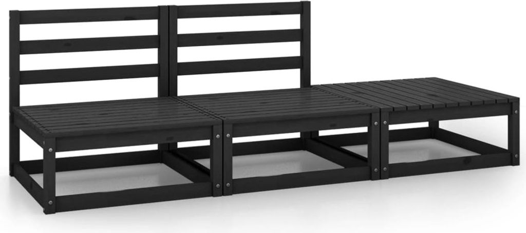 The Living Store 3-tlg. Garten-Lounge-Set Schwarz Massivholz Kiefer
