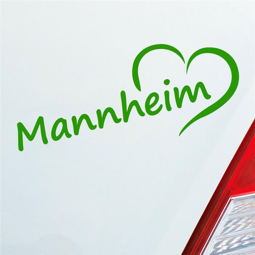 Auto Aufkleber Mannheim Herz Heart Stadt City Liebe Love 20x8 cm Hellgrün Sticker Heckscheibenaufkleber