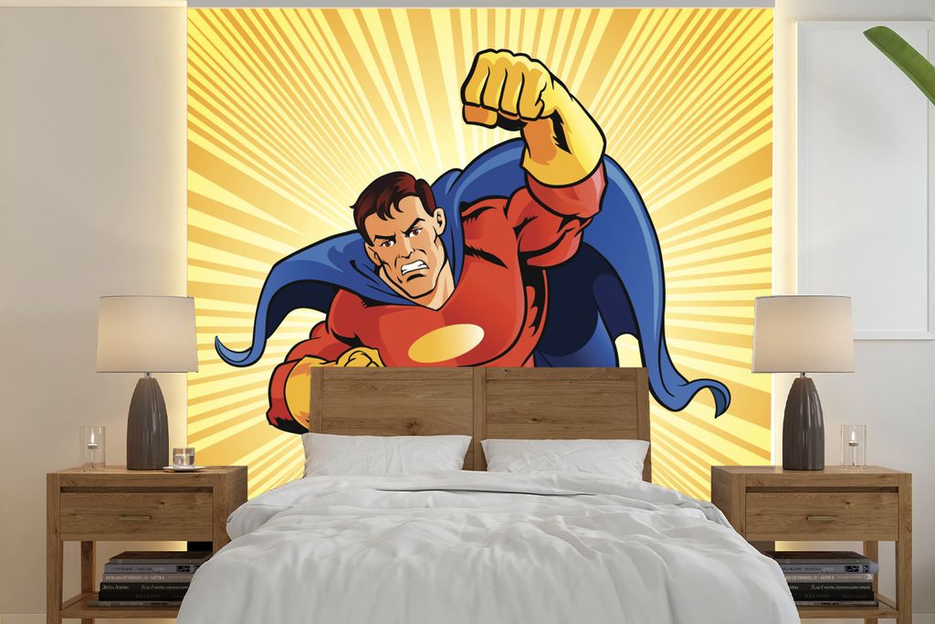 MuchoWow Fototapete für Wohnzimmer oder Schlafzimmer Wandtapete Vinyl Motivtapete Eine Illustration eines Superhelden - Jungen - Junge - Kinder ...