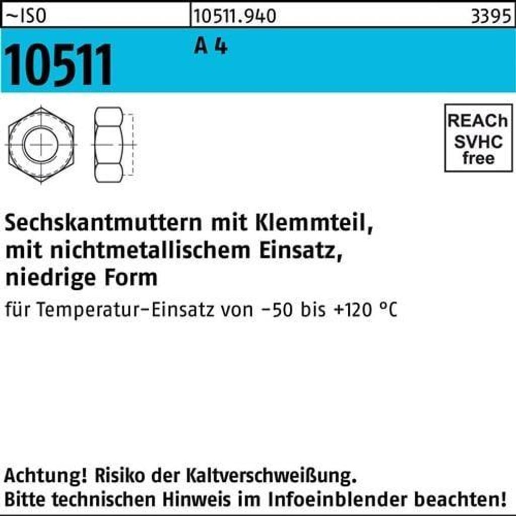 Reyher Sechskantmuttern ISO 10511 A 4 M 8 (500 Stück)