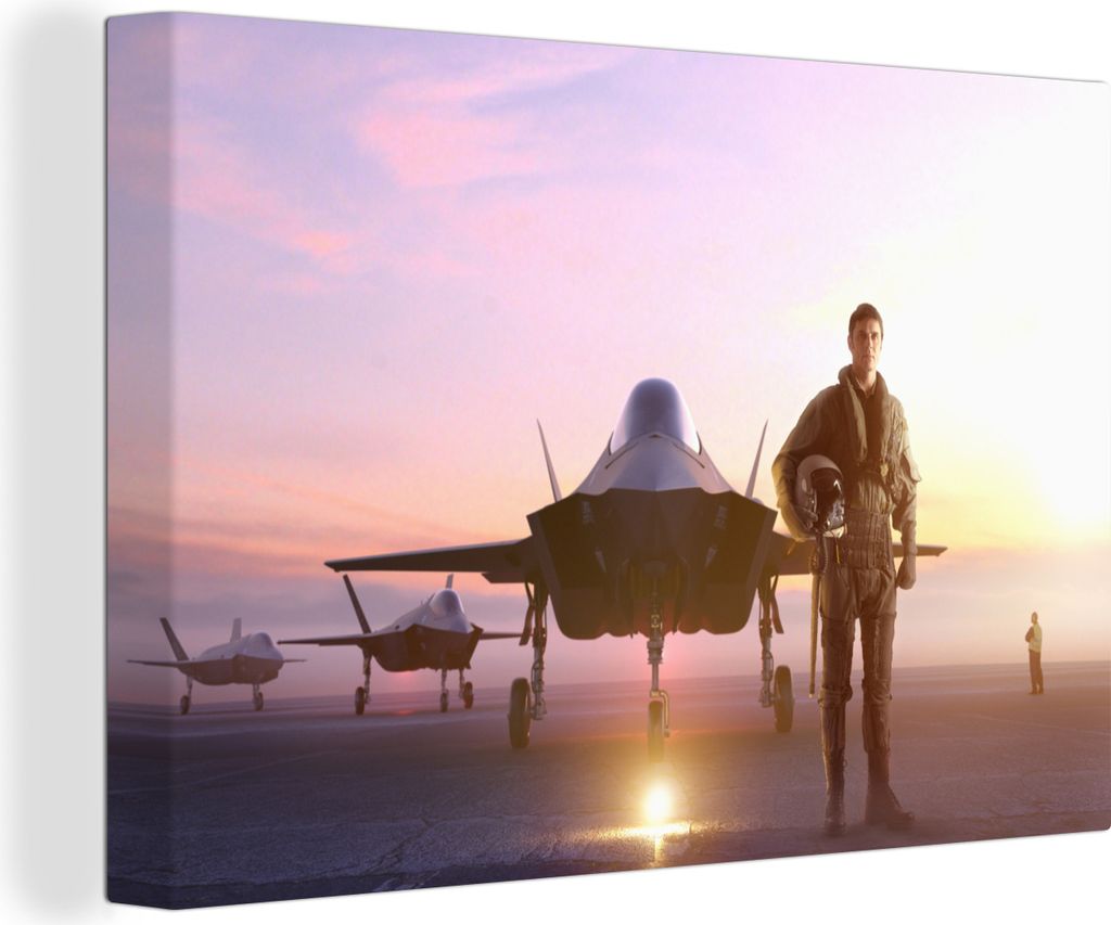 OneMillionCanvasses - Leinwandbilder - 150x100 cm, Pilot steht neben seinem Jet, Wandbilder Kunstdruck Wanddekoration