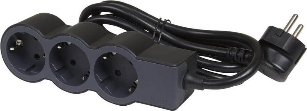 Legrand Flache Steckdosenleiste 3x Steckdose, 5 Meter Kabel Schwarz 694568