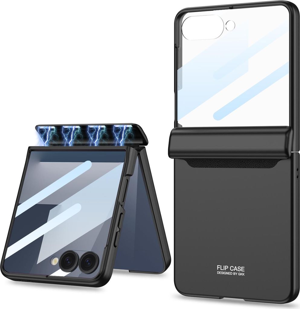 Hülle für Samsung Galaxy Z Flip 7 Magnetische Scharnierschutz Hartes PC mit Displayschutz All-Inclusive Schutzhülle Schwarz