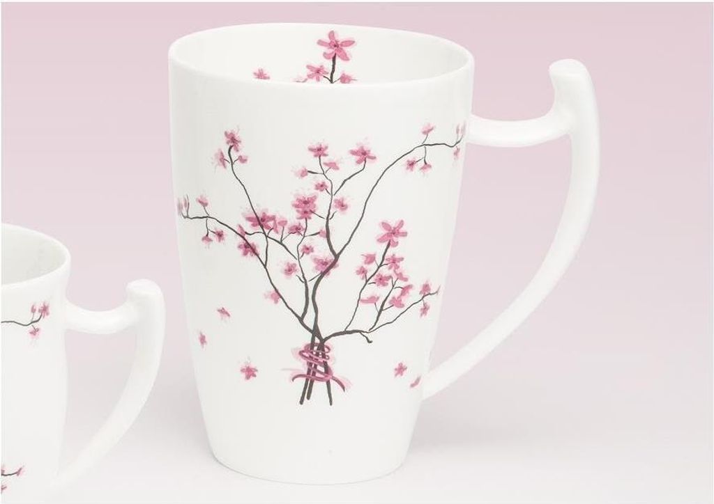 Jumbotasse, Becher CHERRY BLOSSOM 500ml weiß rosa Porzellan rund TeaLogic