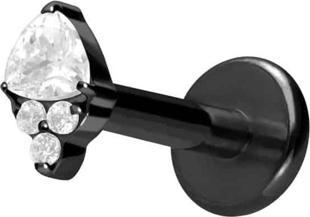 Ohrpiercing, Nasenpiercing Titan Labret mit Push Fit EINGEFASSTE KRISTALLE Schwarz Stablänge: 5mm | Stabstärke: 1,2mm