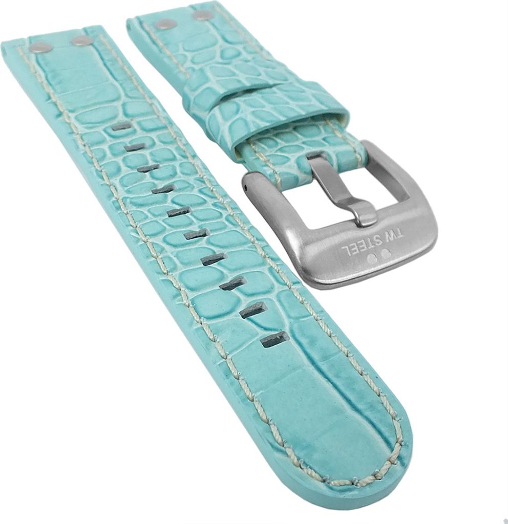 TW STEEL Uhrenarmband 22mm | Leder hellblau mit Kroko-Optik für TW31