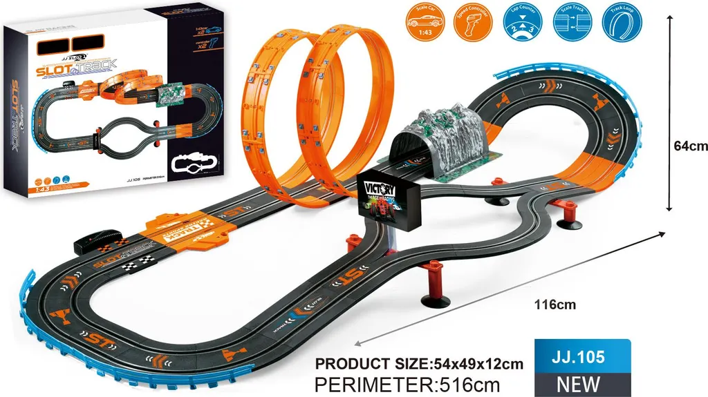 Circuit de Course Stable MEGA RACER 1:43 - Anti-Sortie de Piste Enfant