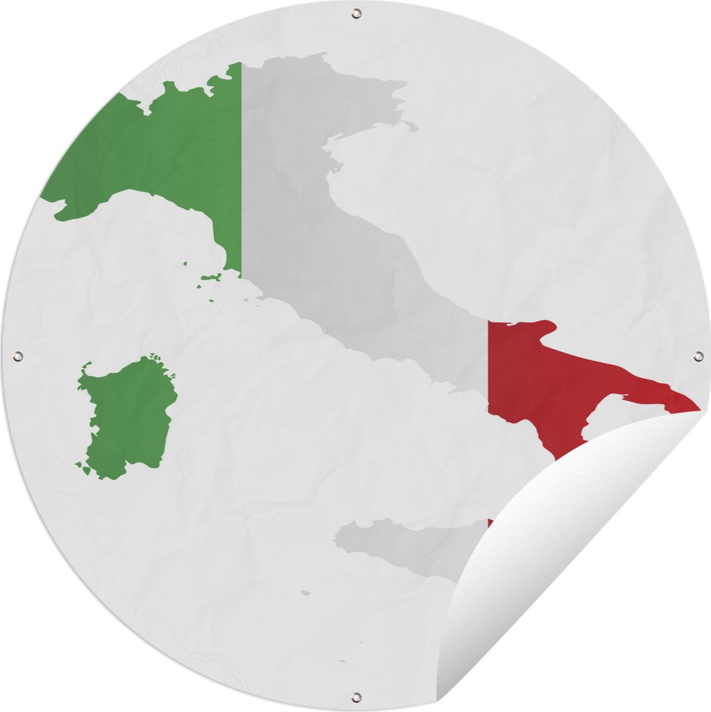 MuchoWow Gartenposter Outdoor-Poster Rund Karte von Italien mit der Flagge Ø 120 cm Gartendeko Rundes Poster draußen