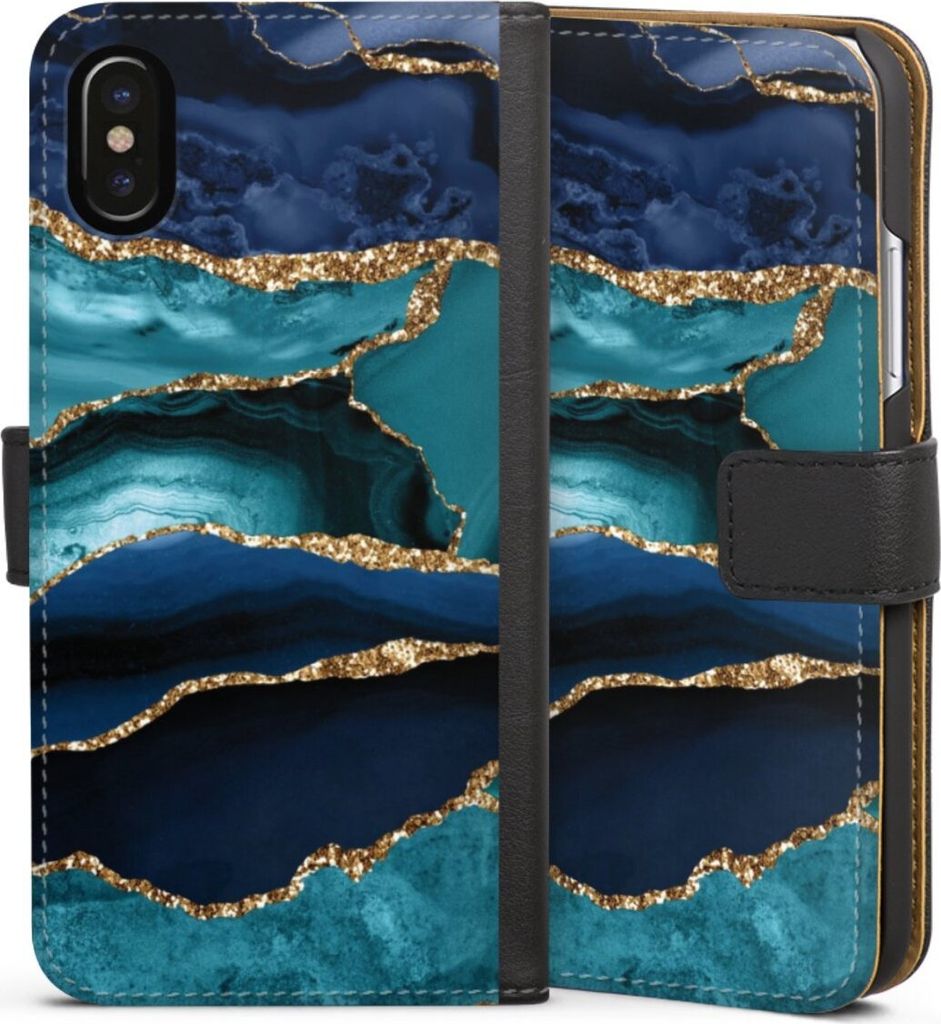 DeinDesign Klapphülle für Apple iPhone Xs Handytasche Lederhülle Tasche Glitzer Look Marmor Trends