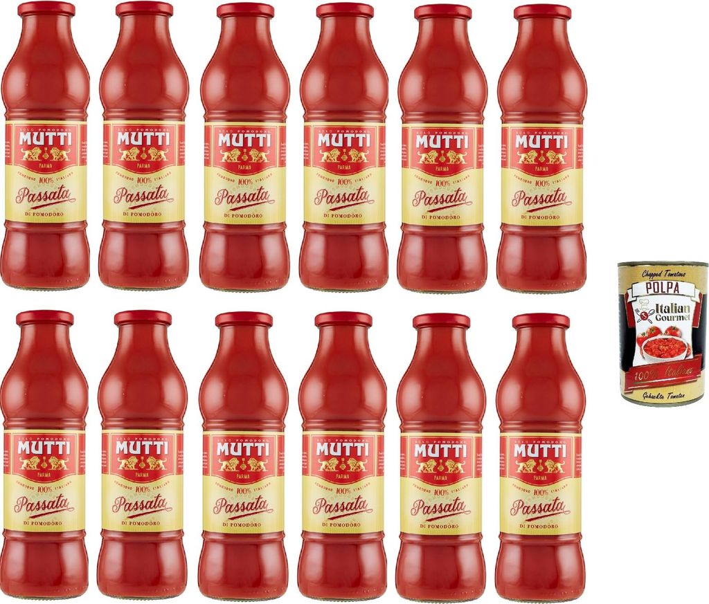Mutti Passata di Pomodoro 12x700g – 8,4 kg fruchtiges Tomatenpüree aus 100% italienischen Tomaten, samtig und kochfertig für Sugo Pizza Suppen ...