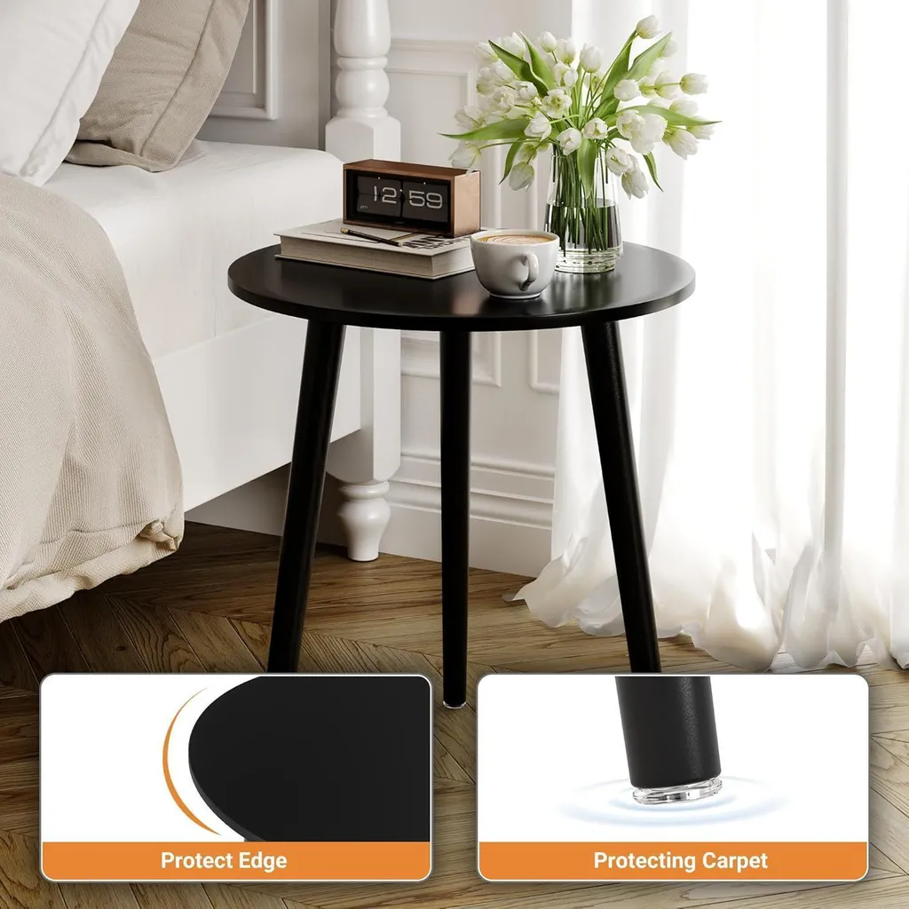 Table basse d'appoint ronde 42cm noire pour petit salon et chambre