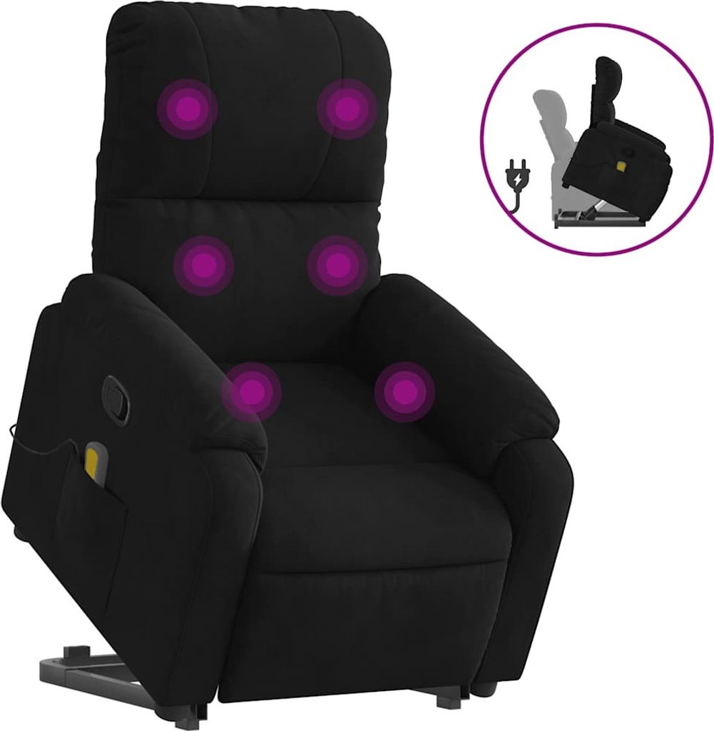 vidaXL Massagesessel mit Aufstehhilfe Schwarz Mikrofasergewebe