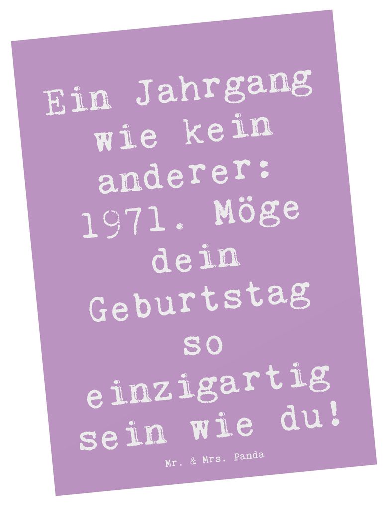 Mr. & Mrs. Panda Postkarte Spruch 1971 Geburtstag - Lavendeltraum - Geschenk, Ansichtskarte, Ansichtskarten, Nostalgie, historische Momente, Ein Ja...
