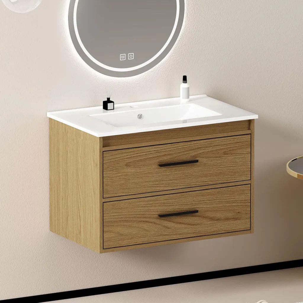 Aménager votre salle de bains avec ce meuble 75 cm chêne à 2 tiroirs