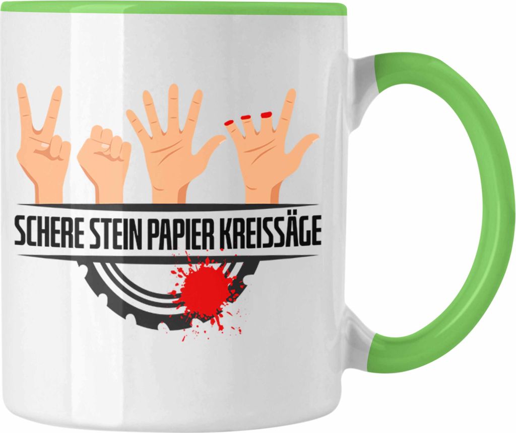 Trendation - Schere Kreissäge Tasse Geschenk Holzarbeiter Geschenkidee Schreiner (Grün)