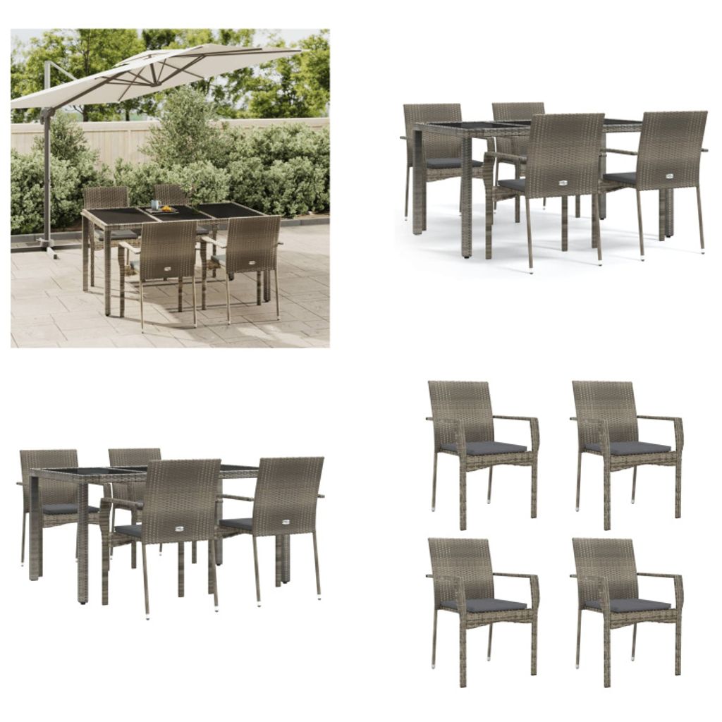 vidaXL 5 tlg. Garten Essgruppe mit Kissen Grau Poly Rattan - Garten Essgruppe - Garten Essgruppen - Essgruppe - Essgruppe Terrasse