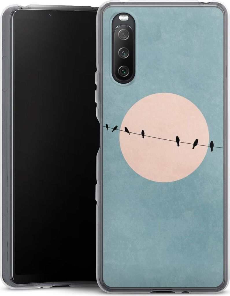 DeinDesign Handyhülle für Sony Xperia 10 III Silikon Hülle Case Smartphone Schutzhülle Mond Vogel türkis