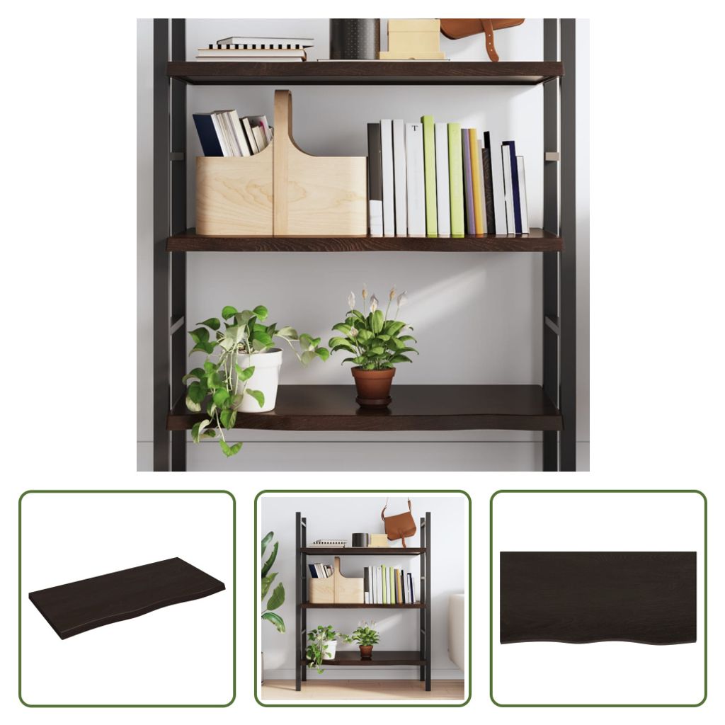 The Living Store Wandregal Dunkelbraun 100x50x(2-4)cm Massivholz Eiche Behandelt