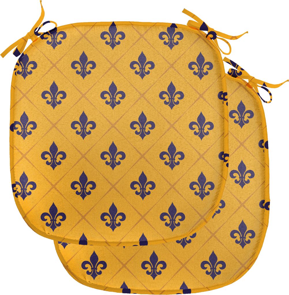 ABAKUHAUS Fleur De Lis Polster für Esszimmerstühle, Retro Checkered, Dekoratives wasserfestes Kissen mit Riemen für Küchensitze, 40 cm x 40 cm-...