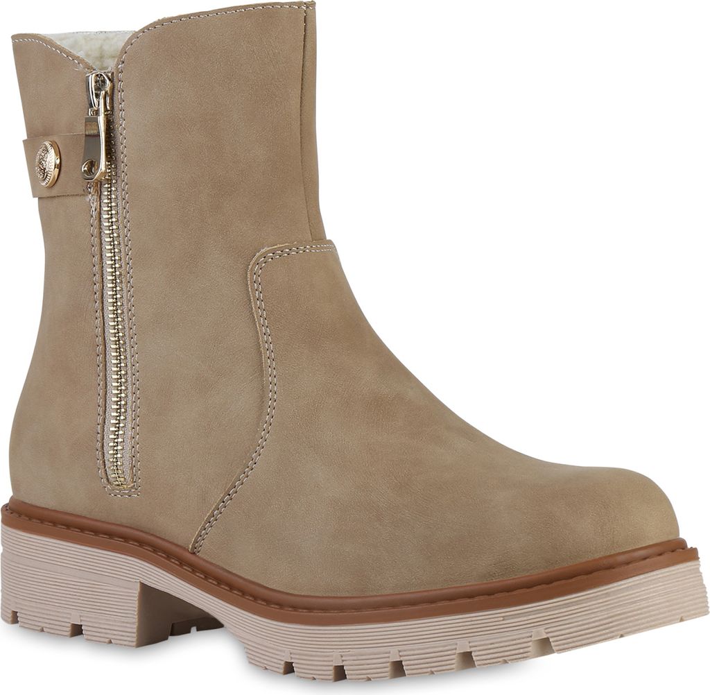 VAN HILL Damen Gefüttert Klassische Stiefeletten Profil-Sohle Trendy Schuhe 841444, Farbe: Khaki, Größe: 37