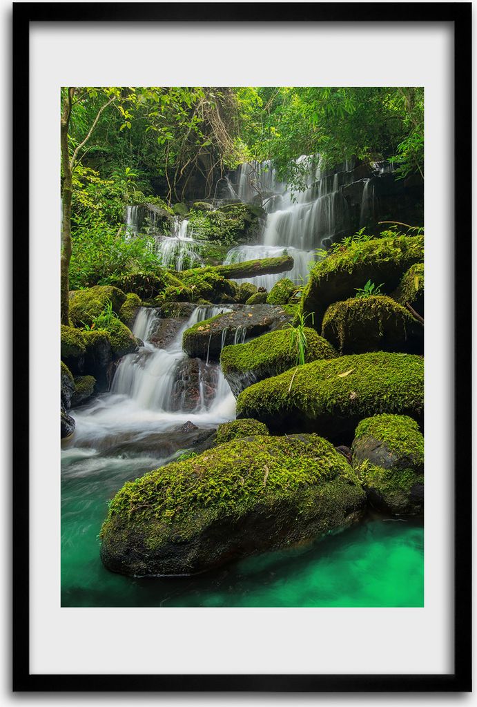 Bild - Bilderrahmen - 40 cm x 60 cm - MDF - Rahmen - Wandkunst - Wasserfall im Dschungel