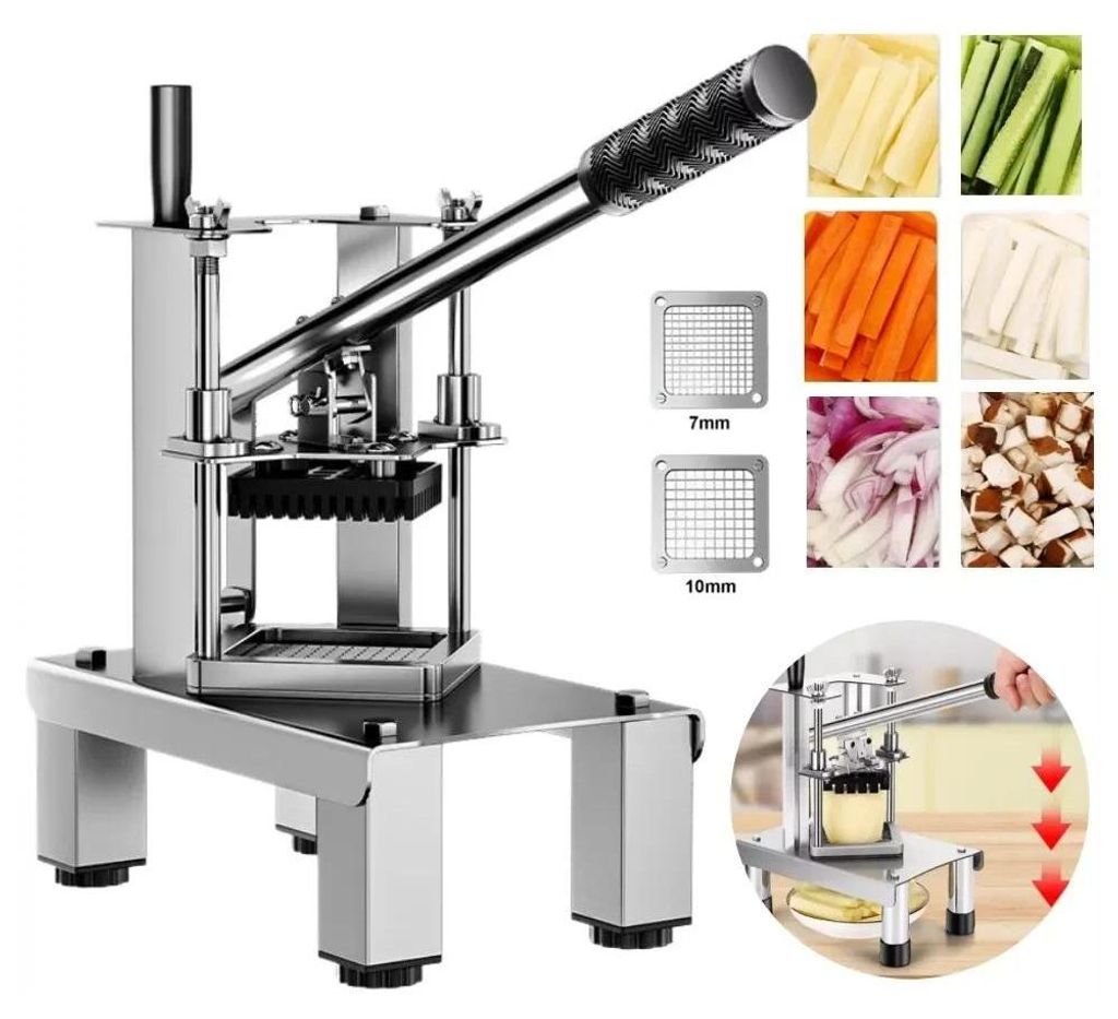 Pommes- und Gemüseschneider - Vertikale Schneidemaschine - Edelstahl - Für Kartoffeln, Karotten, Gurken - Silber