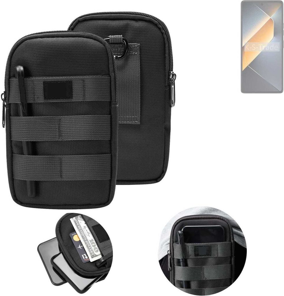 K-S-Trade Holster Gürtel Tasche kompatibel mit Tecno Pova 6 Pro Handy Tasche Schutz Hülle dunkel-grau viele Fächer, 1x