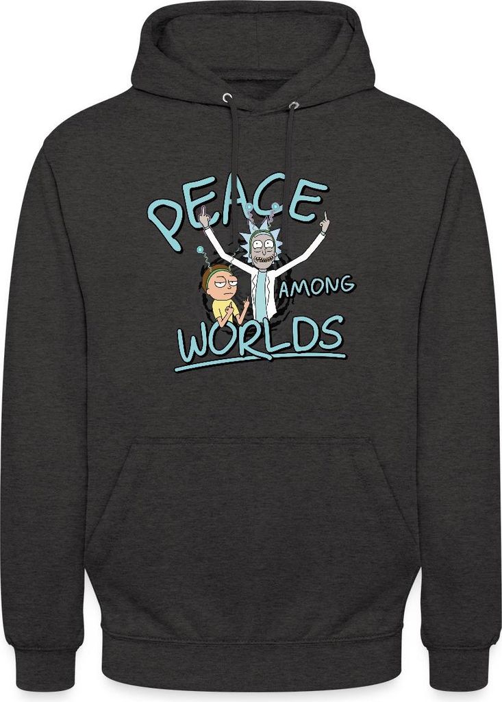 Spreadshirt Rick & Morty Peace Among Worlds Uni Hoodie, M, Anthrazit