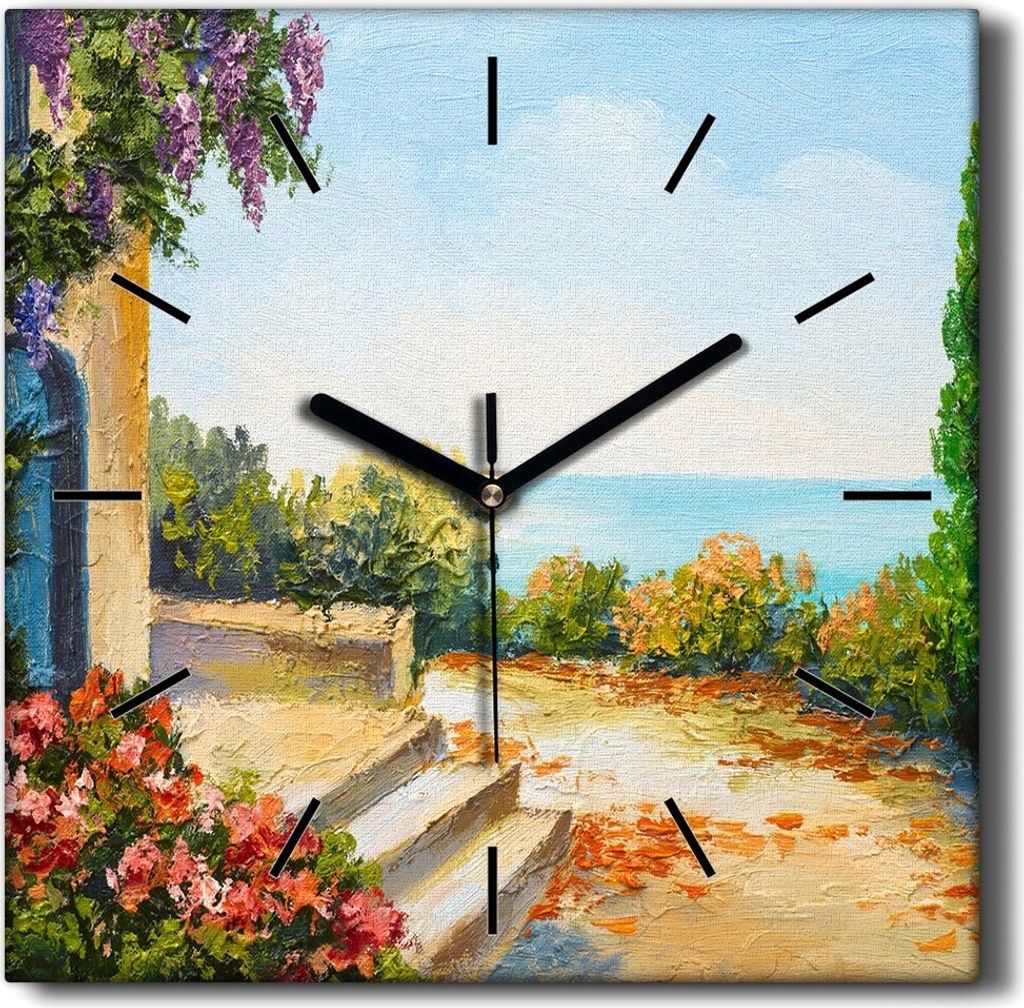 Coloray Hodiny Unikátní 30x30 cm Tiché hodiny Pro obývací pokoj a kuchyň Nástěnné hodiny Plátno Černé ručičky hodin - Květiny pobř...