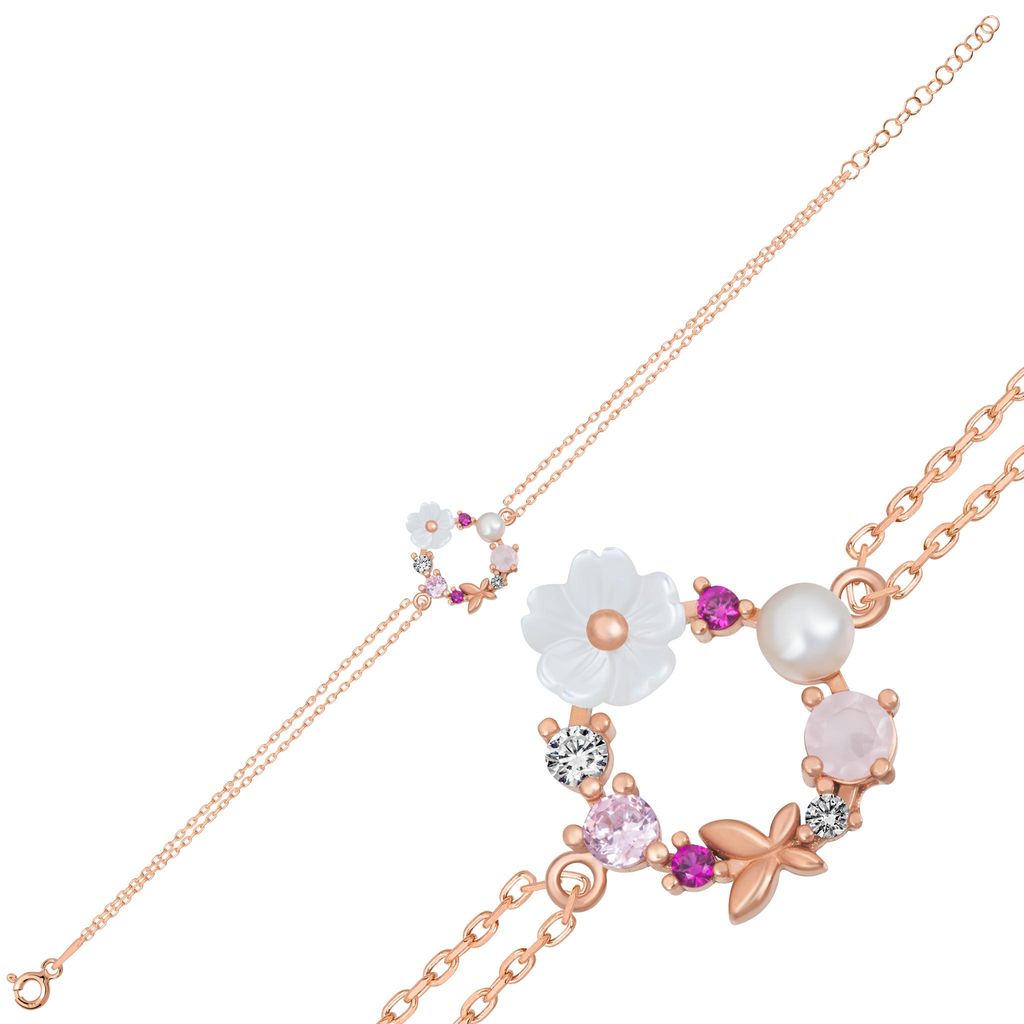Lotusblüte Armband 925 Silber Rosegold, Elegante Damen-Zirkonia-Kette mit Lotus-Motiv