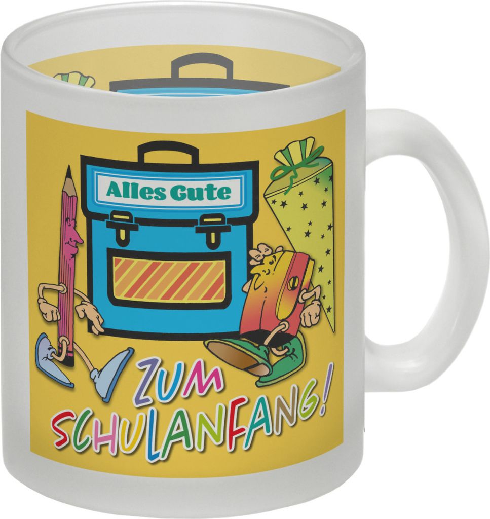 Zum Schulanfang Alles Gute Glas Tasse in orange