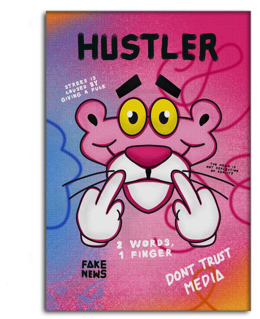 Pink Panther Hustler - Leinwandbild Pop Art: 80x120 cm / Leinwand / Goldener Rahmen