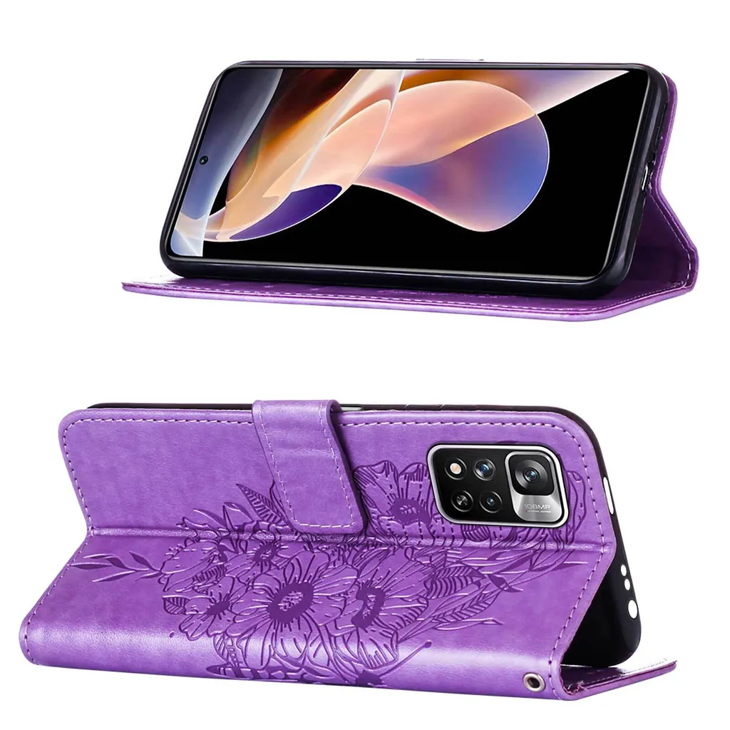 Custodia Protettiva Poco X4 NFC - Pelle Viola con Supporto e Carte - 2