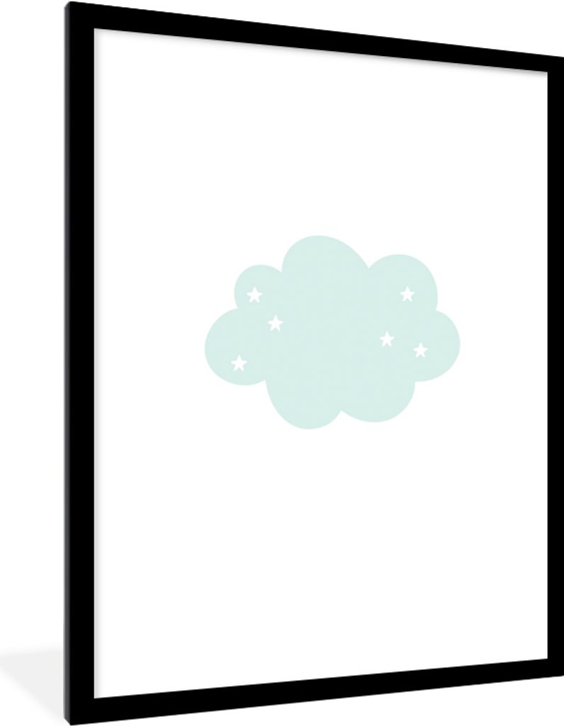 MuchoWow Gerahmtes Poster Wolke - Sterne - Pastell - Kinder - Baby 60x80 cm - Poster mit Schwarzem Bilderrahmen Wandposter Rahmen Foto Bilder - W...